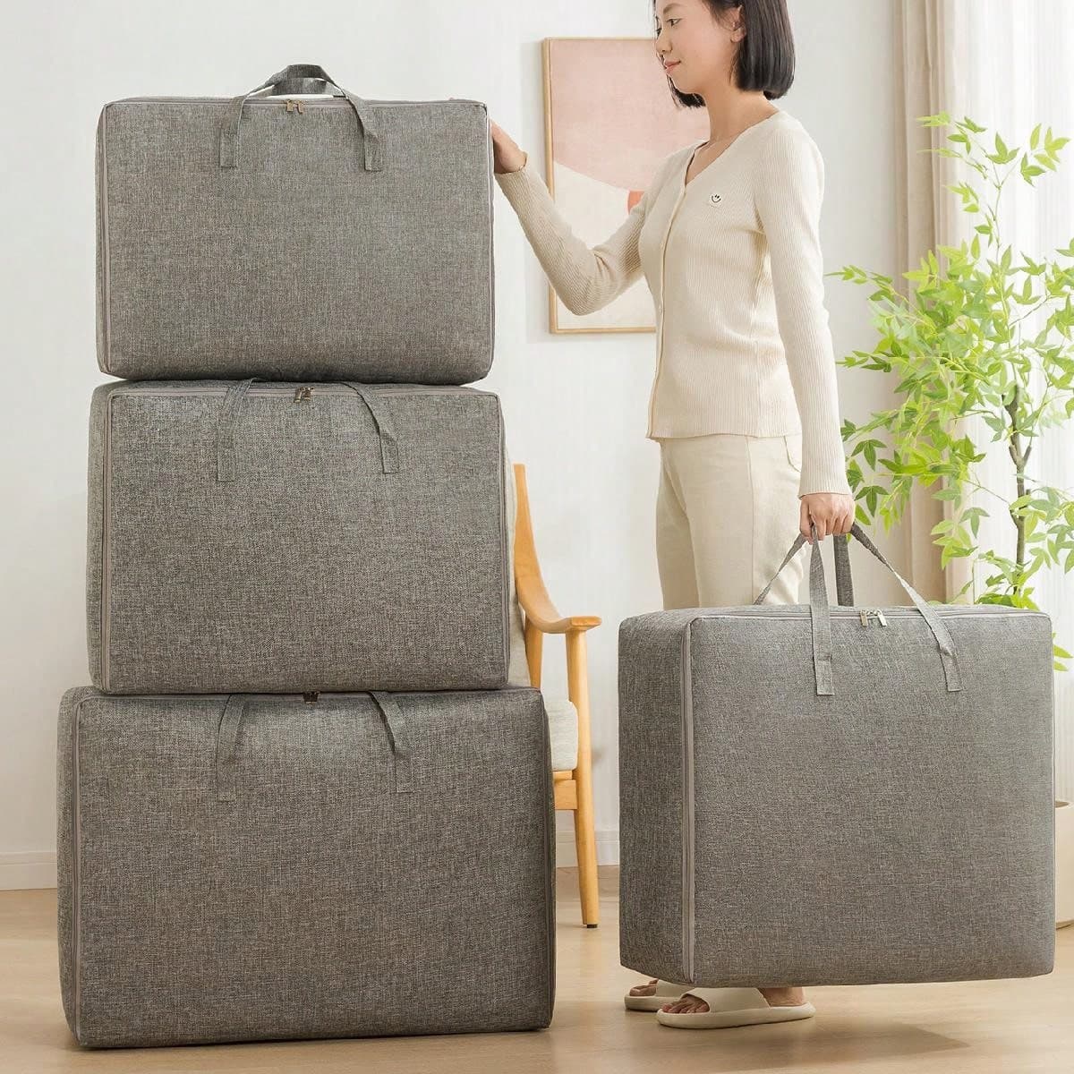 1 pièce Sac de rangement pliable pour voyage gris/kaki, sac de rangement multifonctionnel pour placard à domicile pour vêtements saisonniers avec