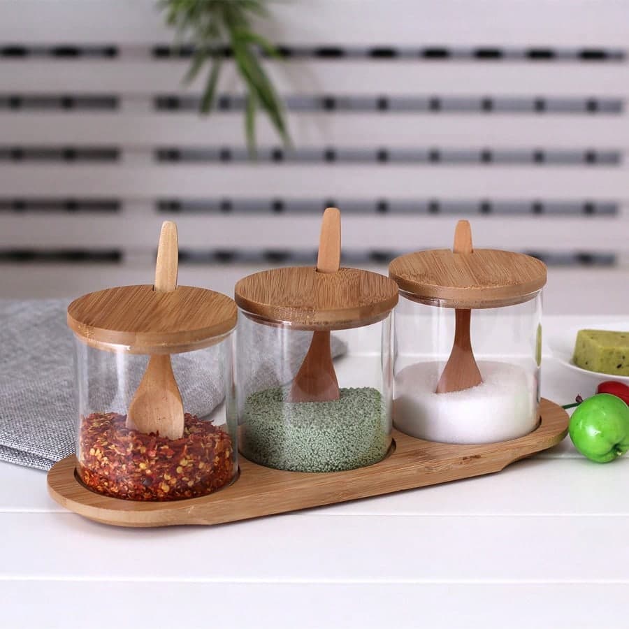 Boîte D'épices De Cuisine Avec Cuillère, Bouteille D'épices En Verre Combinée, Ensemble D'assaisonnements