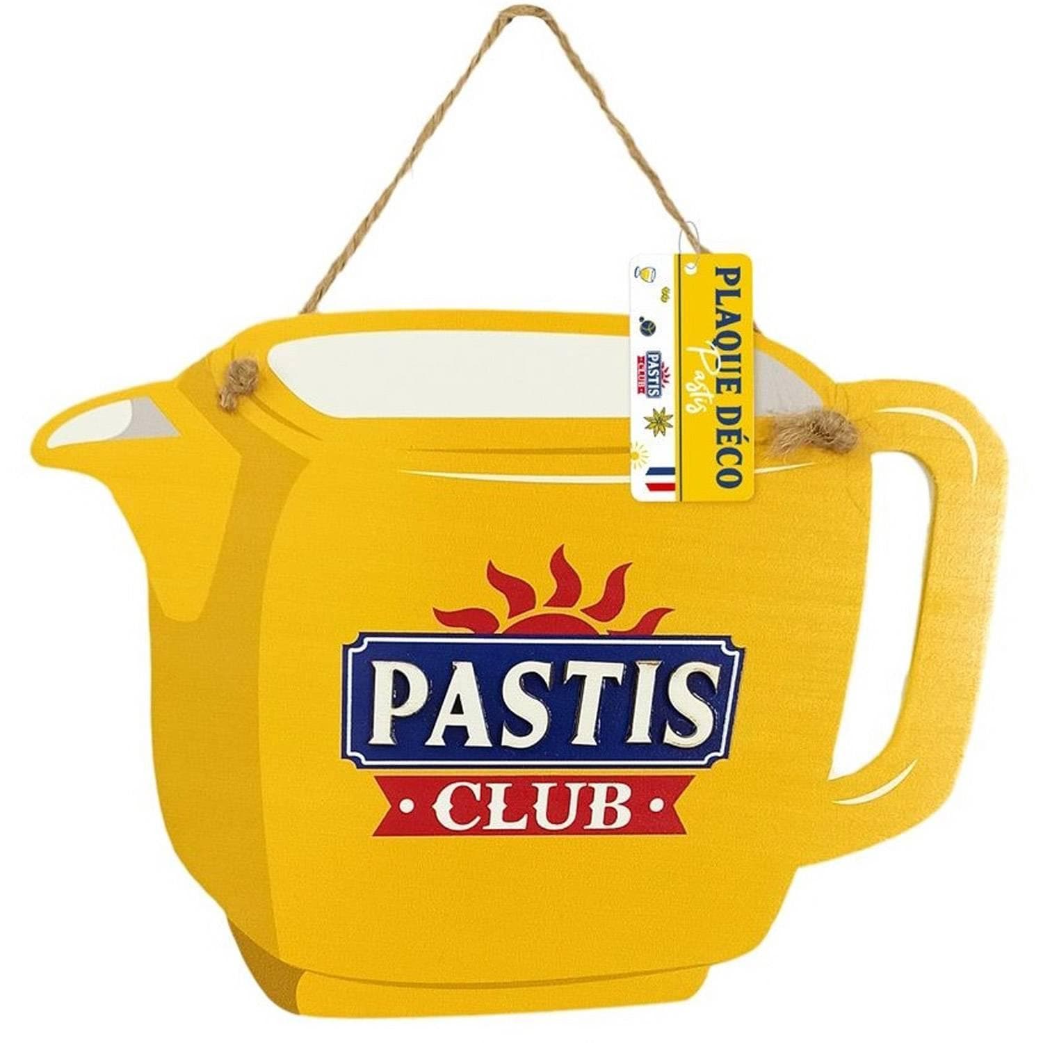 Plaque pichet Pastis Club 20cm en bois à suspendre